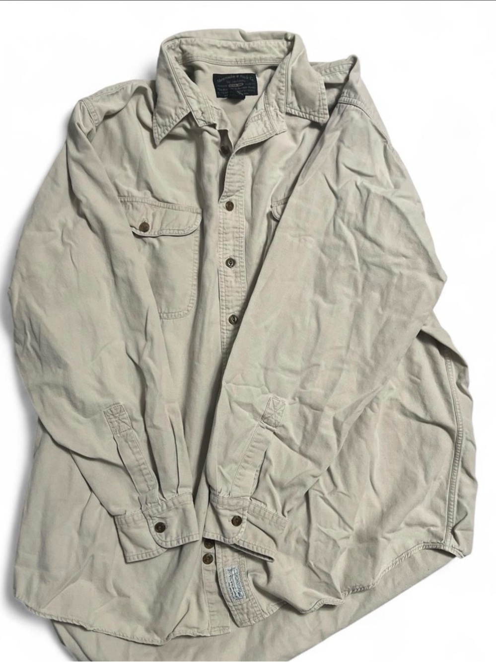 Abercrombie & Fitch Men's Light Beige Button-Up #granolagirl